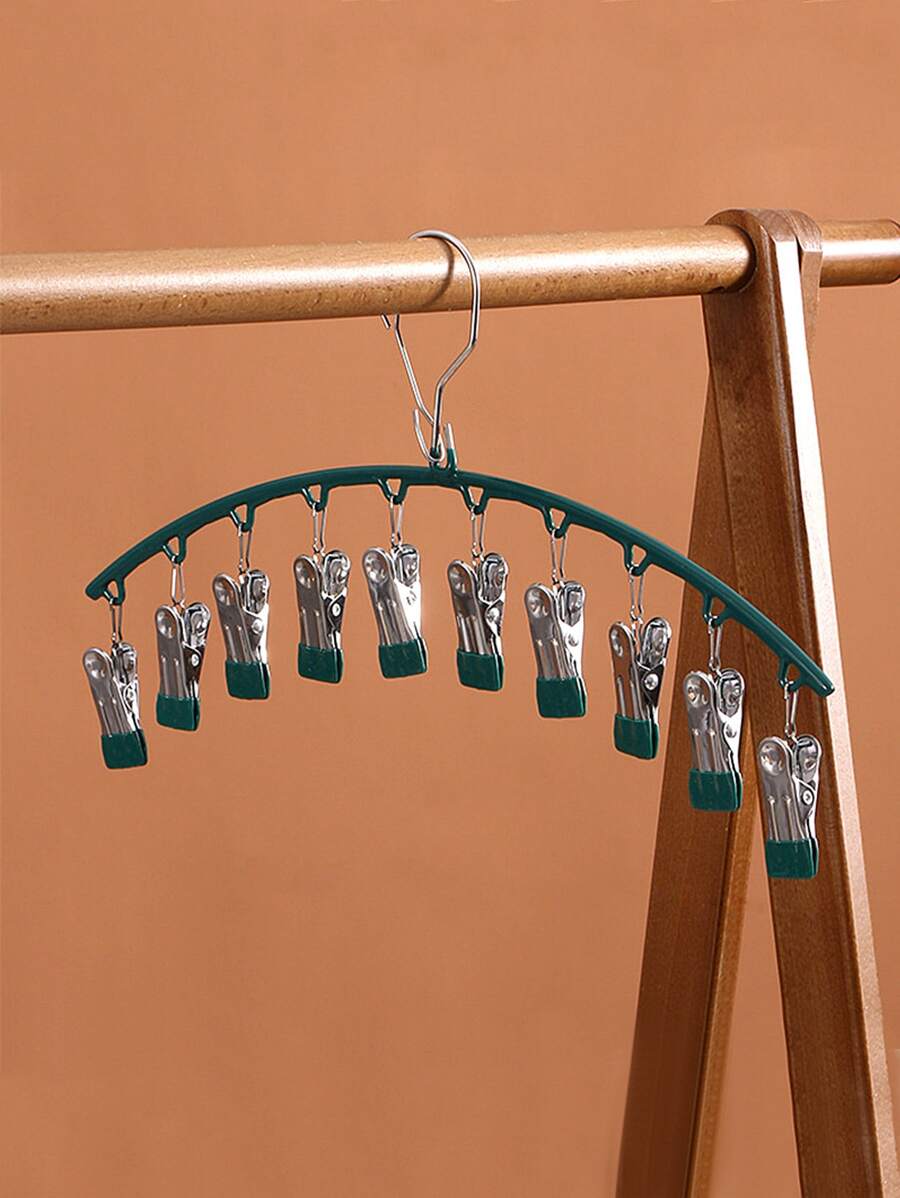 1pc Stainless Steel Drying Rack, Two Tone Clothes Drying Rack For Household - Dark Green - View 1