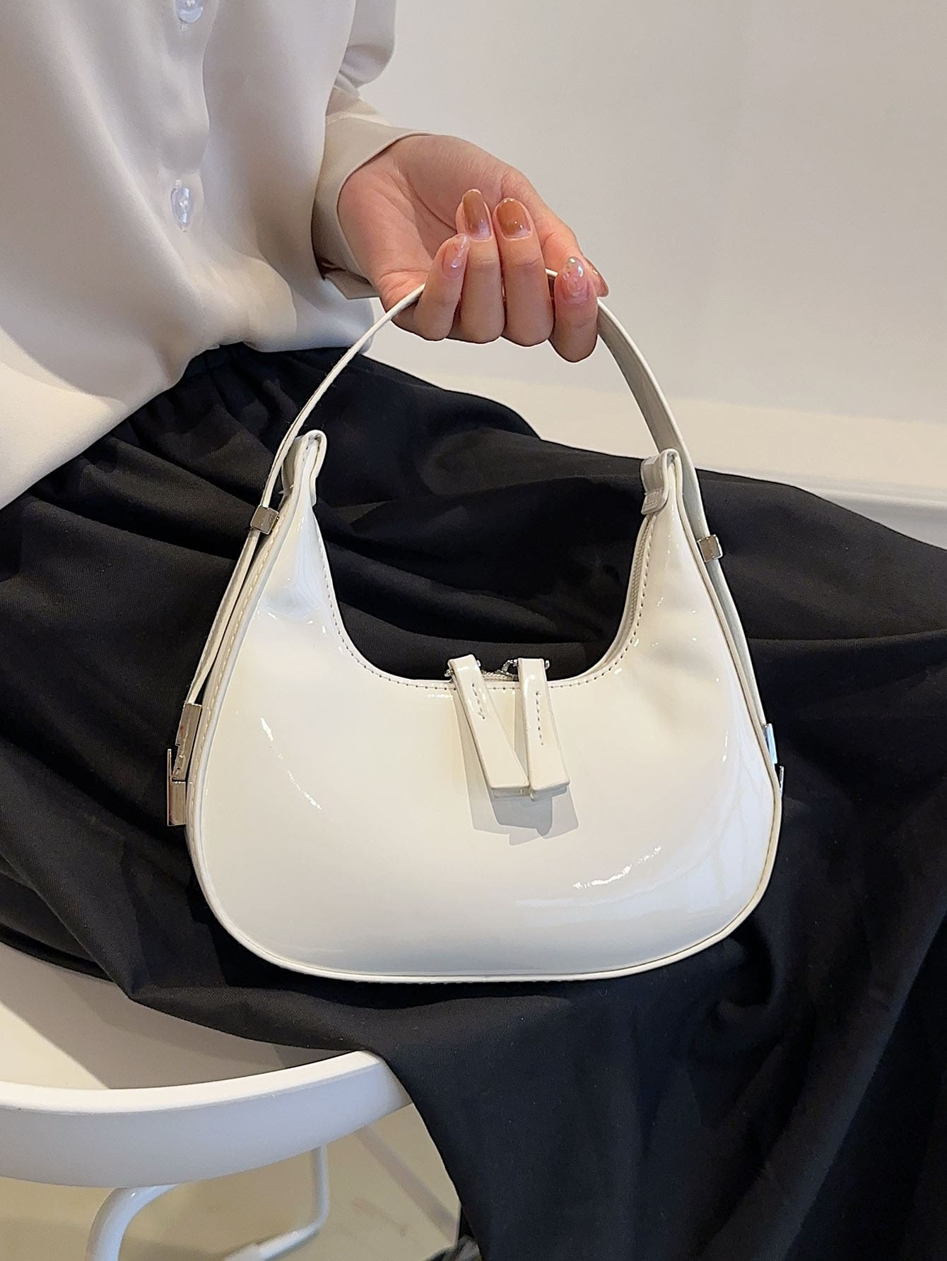 Minimalist Hobo Bag - White - View 1
