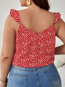 SHEIN Frenchy Top con estampado floral ribete con fruncido - Rojo y blanco - Ver 6