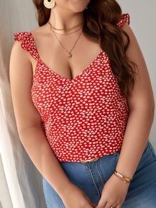 SHEIN Frenchy Top con estampado floral ribete con fruncido - Rojo y blanco - Ver 5