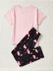 Girls Flamingo & Slogan Graphic PJ Set - Multicolor - View 2