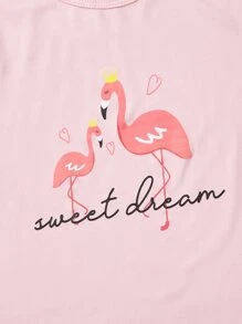 Girls Flamingo & Slogan Graphic PJ Set - Multicolor - View 3
