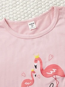 Girls Flamingo & Slogan Graphic PJ Set - Multicolor - View 6