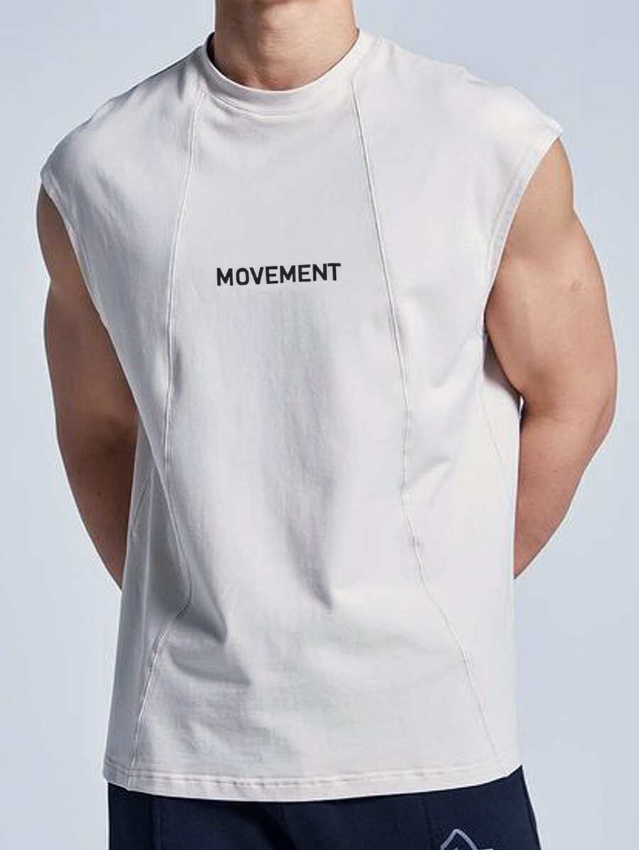 Manfinity Homme 男式寬鬆字母圖案背心 - 白色 - 查看 1