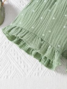 SHEIN Toddler Girls Polka Dot Print Ruffle Hem Cami Top & Shorts - Green - View 3