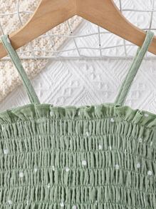 SHEIN Toddler Girls Polka Dot Print Ruffle Hem Cami Top & Shorts - Green - View 5