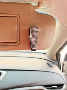 1pc Rhinestone Decor Car Sun Visor Glasses Holder Clip - White - View 1