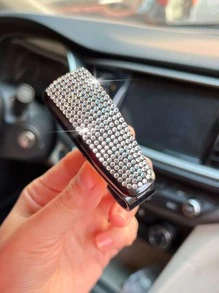 1pc Rhinestone Decor Car Sun Visor Glasses Holder Clip - White - View 2