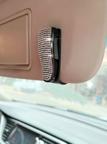 1pc Rhinestone Decor Car Sun Visor Glasses Holder Clip - White - View 3