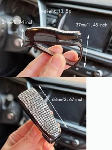 1pc Rhinestone Decor Car Sun Visor Glasses Holder Clip - White - View 4