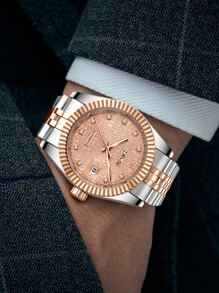 Hombres Reloj mecánico con diseño de diamante de imitación - Oro rosa - Ver 2