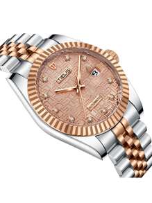 Hombres Reloj mecánico con diseño de diamante de imitación - Oro rosa - Ver 3