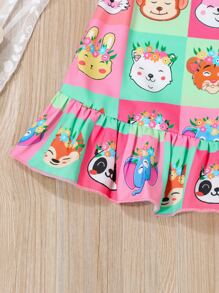 小女童卡通圖案荷葉邊洋裝和配件包