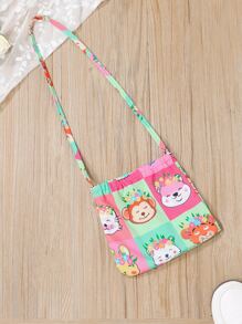 小女童卡通圖案荷葉邊洋裝和配件包