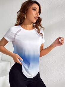 SHEIN Sport Studio Farbverlauf Raglan Ärmel gebogener Saum Sport T-Shirt Kompressionsshirt