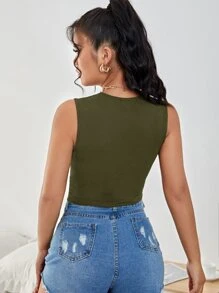 SHEIN ICON Áo hai dây Cắt ra màu trơn Giải trí - xanh quân đội - Xem 2