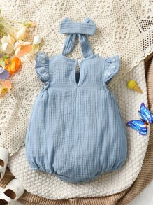 Bebé Body con bordado floral ribete con fruncido - Azul - Ver 2