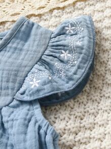 Bebé Body con bordado floral ribete con fruncido - Azul - Ver 4