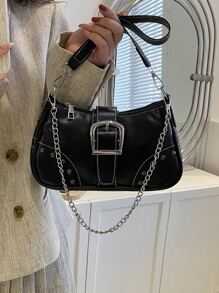 鉚釘裝飾鏈條流浪包 - 黑色 - 查看 7