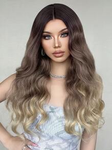 HAIRCUBE13*1 T 部分蕾絲假髮，28 英寸棕色漸變色蕾絲假髮，長捲髮假髮日常使用合成蕾絲假髮 - 漸層 - 查看 3