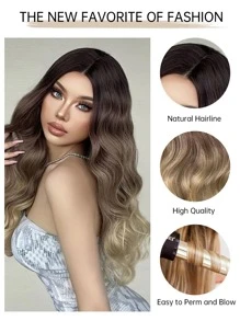 HAIRCUBE13*1 T 部分蕾絲假髮，28 英寸棕色漸變色蕾絲假髮，長捲髮假髮日常使用合成蕾絲假髮 - 漸層 - 查看 9