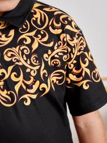 SHEIN 男孩1入組巴洛克風格圖案POLO衫 - 黑色 - 查看 7