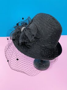 con diseño de lazo Sombrero con Velo - Negro - Ver 2