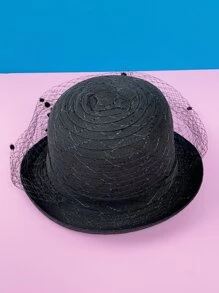 con diseño de lazo Sombrero con Velo - Negro - Ver 3