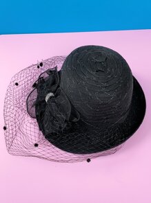 con diseño de lazo Sombrero con Velo - Negro - Ver 4