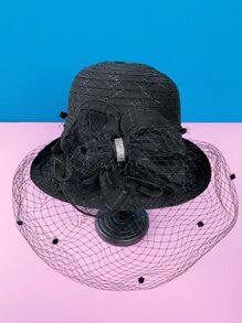 con diseño de lazo Sombrero con Velo - Negro - Ver 5