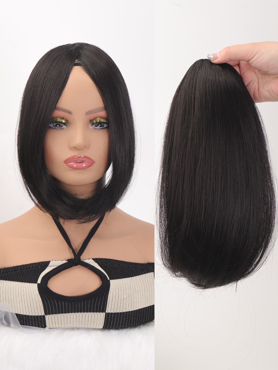 Short Straight Synthetic Hair Bangs - Black - View 1