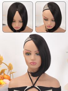 Short Straight Synthetic Hair Bangs - Black - View 4