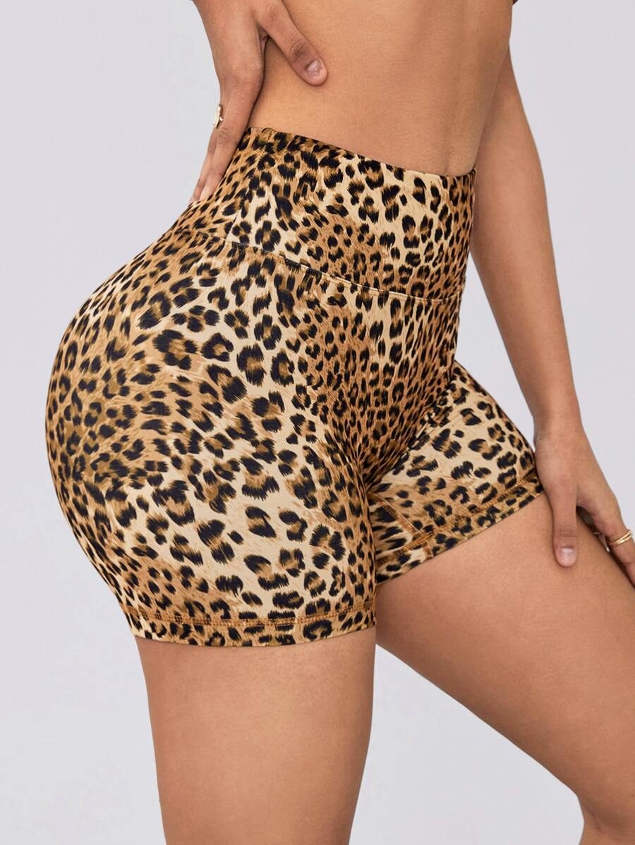 Slayform Leopard Print Wideband Waist Sports Shorts Biker Shorts - Multicolor - View 1