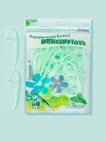 Complete Clean Dental Floss , 50pcs Plastic Mint Teeth Dental Floss Travel - Green - View 1
