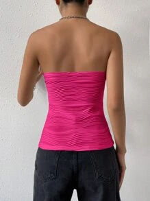 SHEIN EZwear Solid Textured Tube Top - Hot Pink - View 2