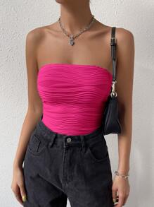 SHEIN EZwear Solid Textured Tube Top - Hot Pink - View 4