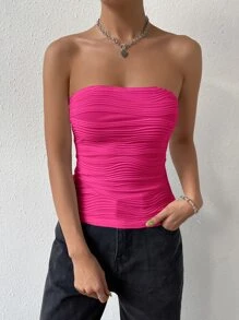 SHEIN EZwear Solid Textured Tube Top - Hot Pink - View 5