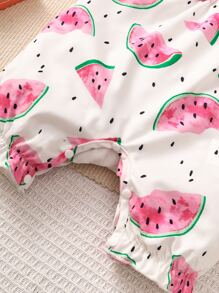 Bebé Mono con estampado de sandía ribete con fruncido con lazo delantero - Blanco - Ver 4
