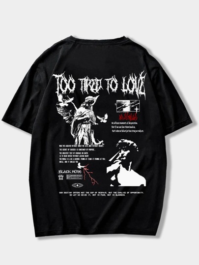 Street Life Camiseta de algodón con estampado gráfico de eslogan y figura retro Y2K, para la escuela