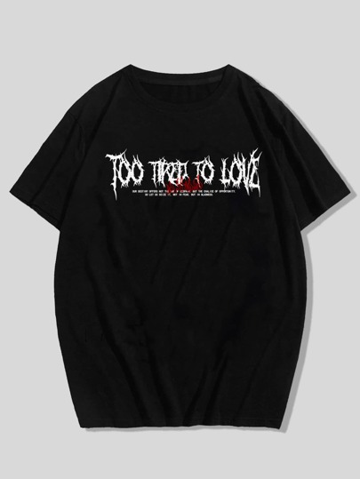 Street Life Camiseta de algodón con estampado gráfico de eslogan y figura retro Y2K, para la escuela