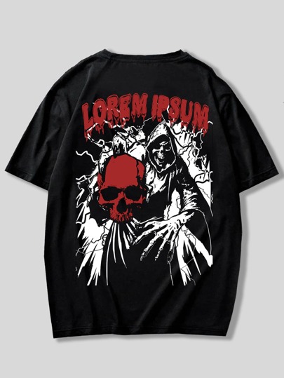 Homme T-shirt En Coton Motif Tête De Mort Et Lettre