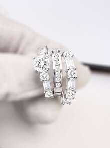 3入組/套方晶鋯石裝飾戒指 - 白色 - 查看 1