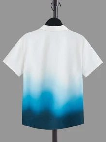 SHEIN Áo sơ mi Trai Nút phía trước Ombre Giải trí - Xanh và trắng - Xem 2