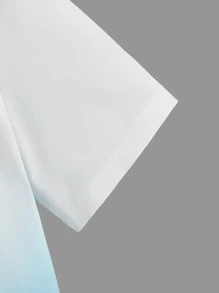 SHEIN Áo sơ mi Trai Nút phía trước Ombre Giải trí - Xanh và trắng - Xem 4