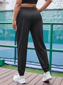 Plus Letter Graphic Elastic Waist Sports Trousers - White - View 2