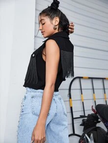 Áo khoác & áo khoác denim nữ mép Nút phía trước màu trơn Buổi tiệc - màu đen - Xem 2