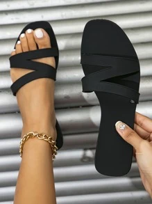 女士極簡優雅黑色平底涼鞋