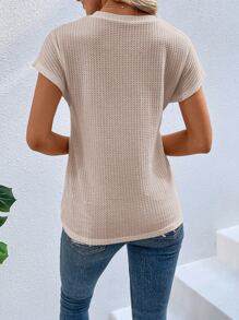 SHEIN LUNE Áo thun nữ Bất đối xứng xoắn lại màu trơn Giải trí - Màu be - Xem 2