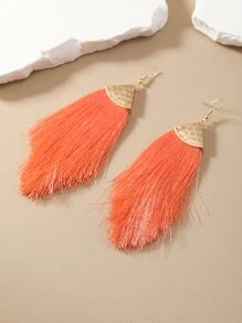 1對波西米亞風格度假氛圍粉色/橘色/黑色長流蘇三角形極簡耳環 - 橘色 - 查看 2