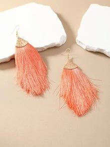 1對波西米亞風格度假氛圍粉色/橘色/黑色長流蘇三角形極簡耳環 - 橘色 - 查看 4
